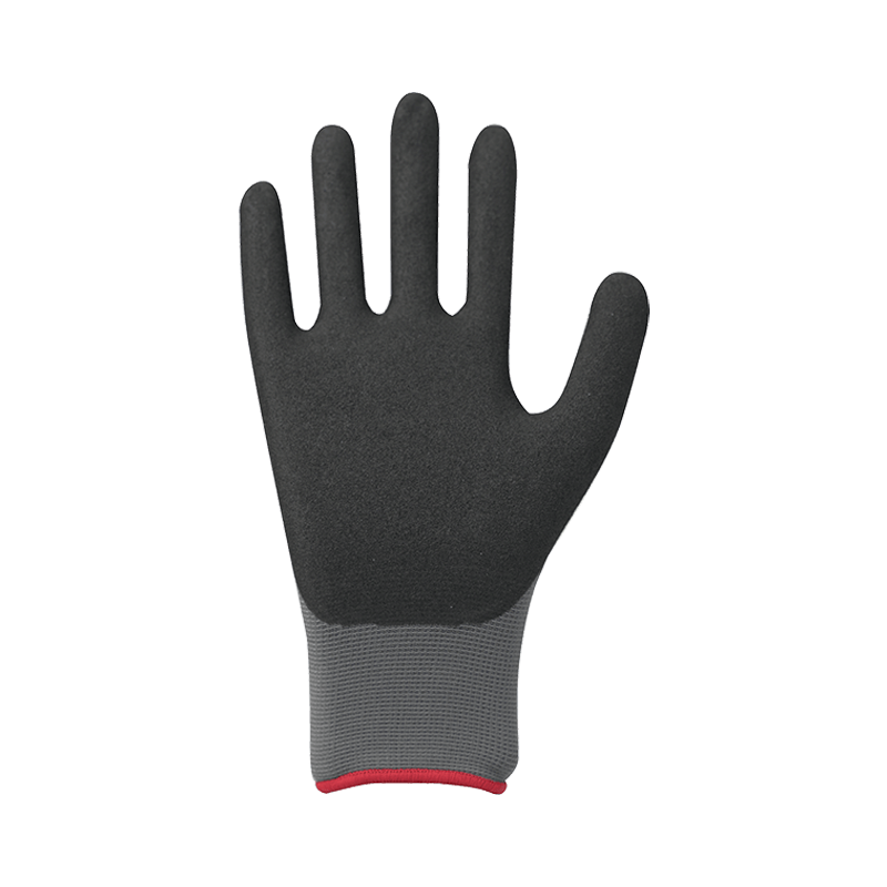 15G nylon/spandex liner med sandet nitril belægning, nitril polstring på bagsiden