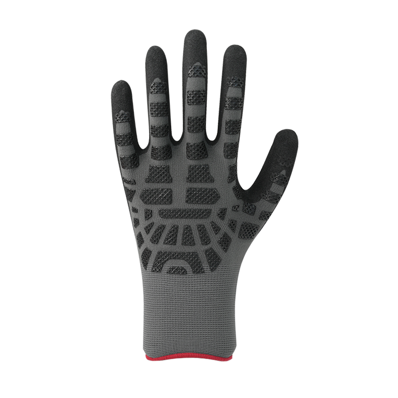 15G nylon/spandex liner med sandet nitril belægning, nitril polstring på bagsiden